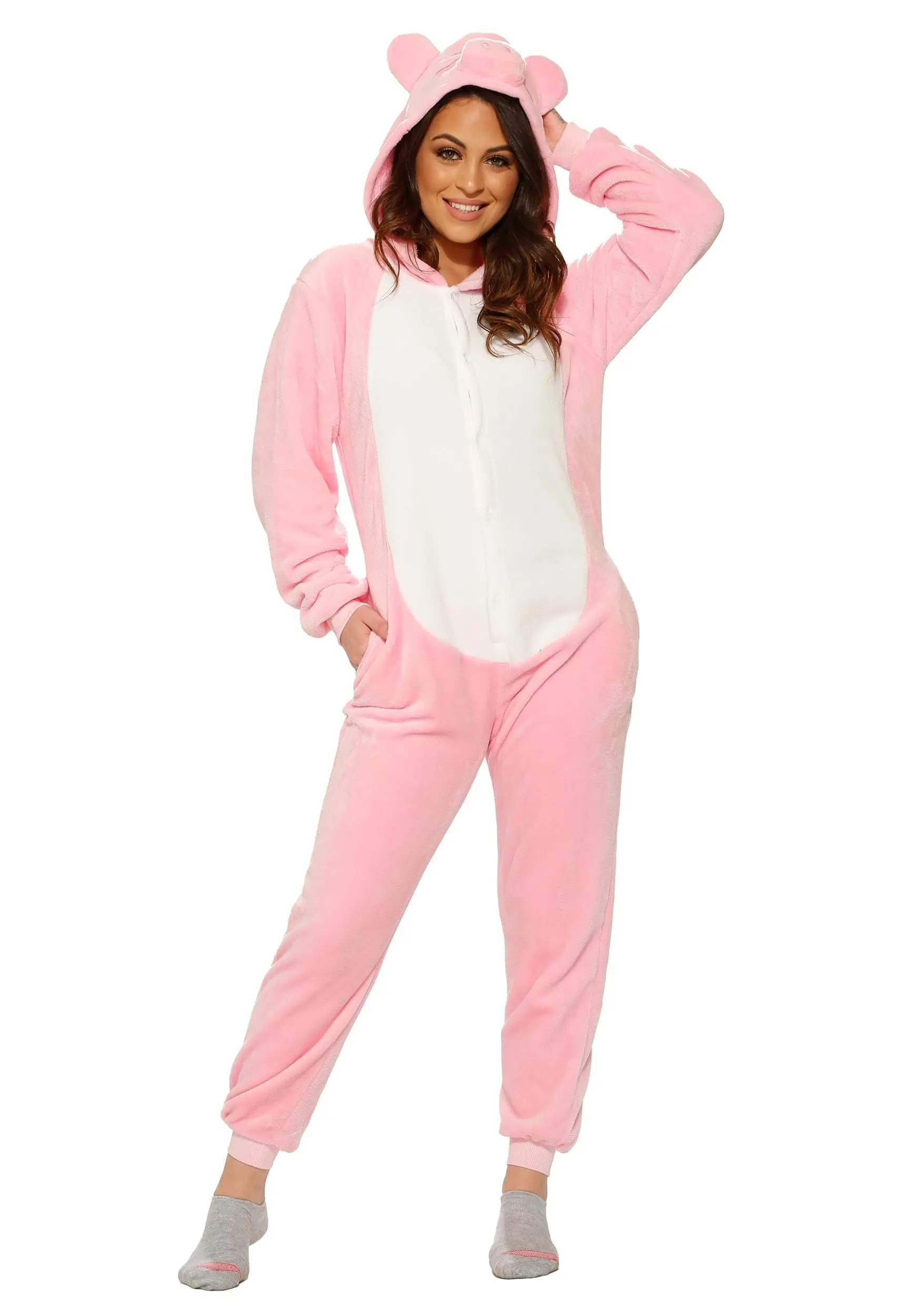 Orchid Bloom Pink Pig Adult Onesie 1 Orchid Bloom Pink Pig Adult Onesie